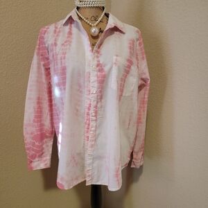 Lucky Brand Pink and White Tie-Dye Shirt